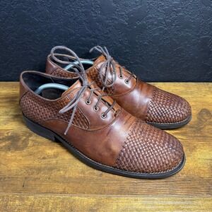 RJ Colt Mens Brown Woven Leather Oxford Dress Shoes Size 10M